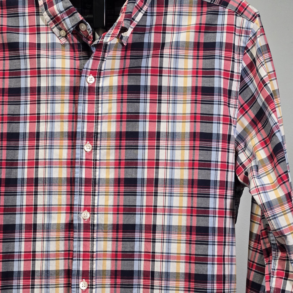 Gap Oxford Shirt Men's Extra Large Red White Blue Plaid Slim Fit Button Down